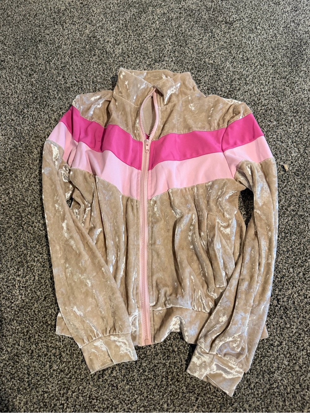 Velour Zip-Up Jacket with Pink Stripe Detail - Picture 2 of 3